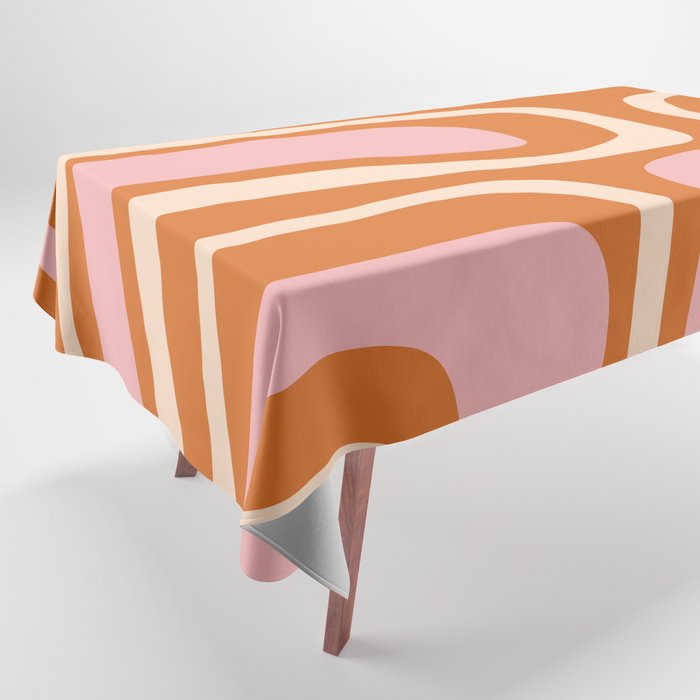 Mid-Century Modern Palm Springs Abstract Pattern Pink Orange Cream Tablecloth Gallery Image 1