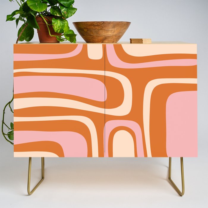 Mid-Century Modern Palm Springs Abstract Pattern Pink Orange Cream Credenza Gallery Image 1