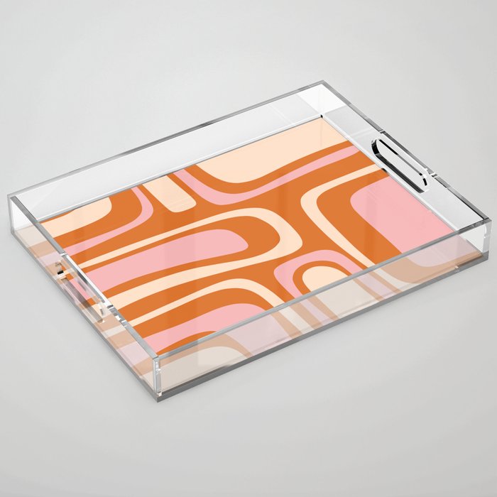 Mid-Century Modern Palm Springs Abstract Pattern Pink Orange Cream Acrylic Tray Gallery Image 1