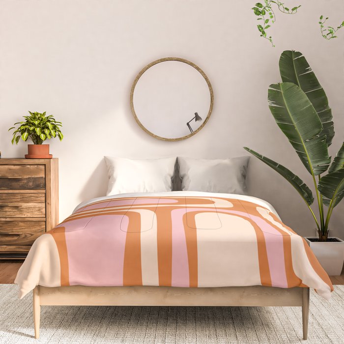 Mid-Century Modern Palm Springs Abstract Pattern Pink Orange Cream Comforter Gallery Image 3