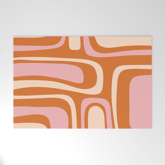 Mid-Century Modern Palm Springs Abstract Pattern Pink Orange Cream Welcome Mat Gallery Image 1