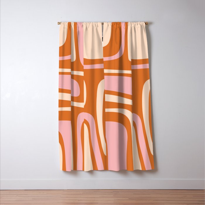 Mid-Century Modern Palm Springs Abstract Pattern Pink Orange Cream Window Curtain Gallery Image 3