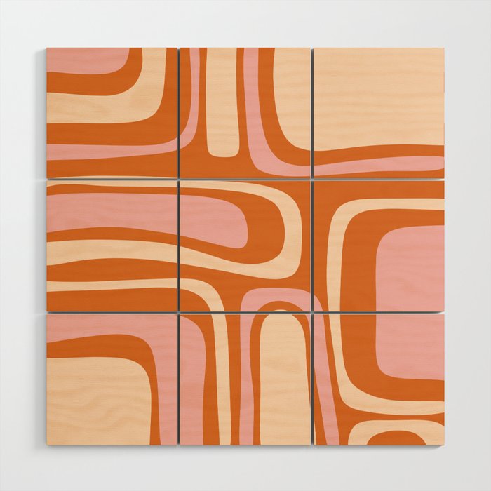 Mid-Century Modern Palm Springs Abstract Pattern Pink Orange Cream Wood Wall Art Gallery Image 1