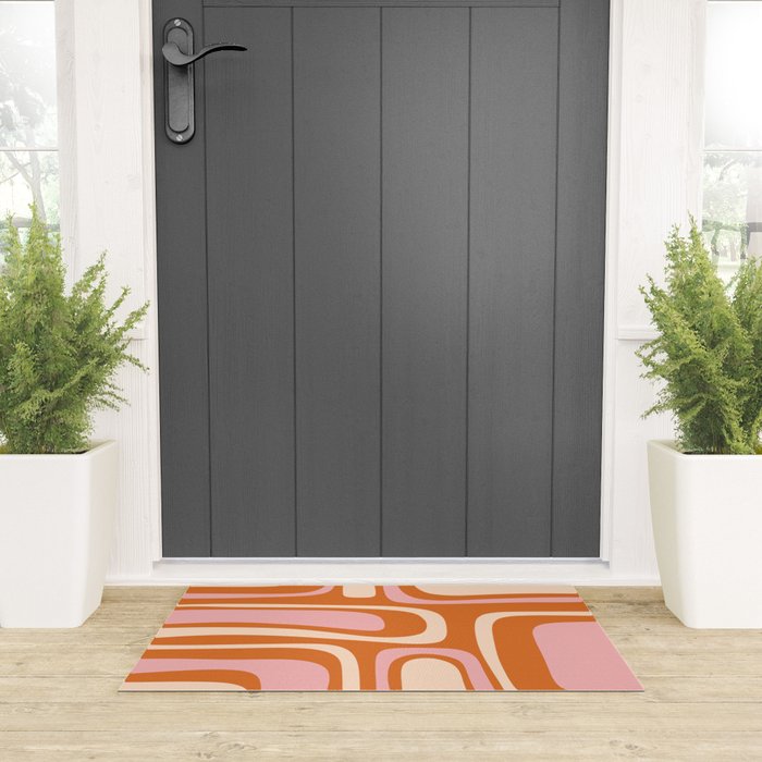 Mid-Century Modern Palm Springs Abstract Pattern Pink Orange Cream Welcome Mat Gallery Image 3