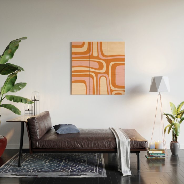 Mid-Century Modern Palm Springs Abstract Pattern Pink Orange Cream Wood Wall Art Gallery Image 2