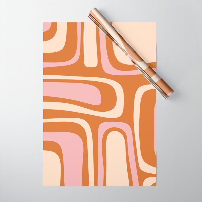 Mid-Century Modern Palm Springs Abstract Pattern Pink Orange Cream Wrapping Paper Gallery Image 1