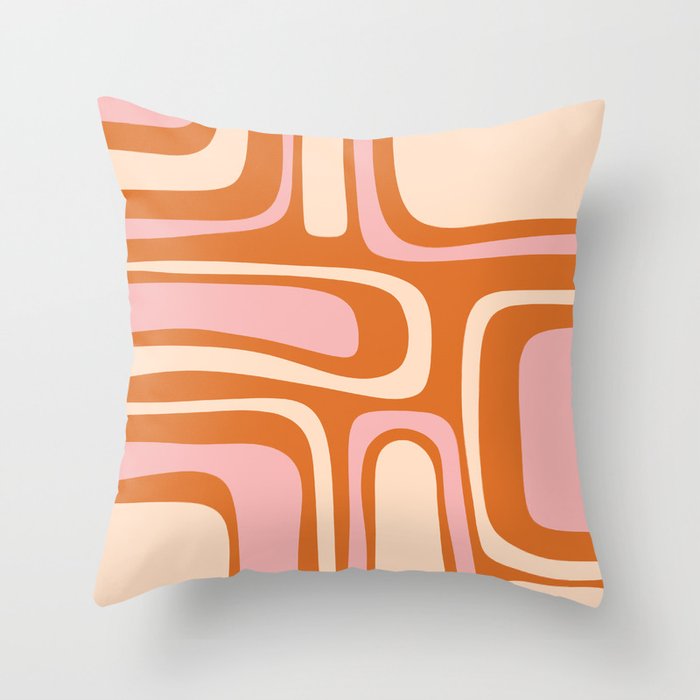 Mid-Century Modern Palm Springs Abstract Pattern Pink Orange Cream Throw Pillow Gallery Image 1