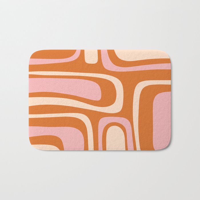 Mid-Century Modern Palm Springs Abstract Pattern Pink Orange Cream Bath Mat Gallery Image 1