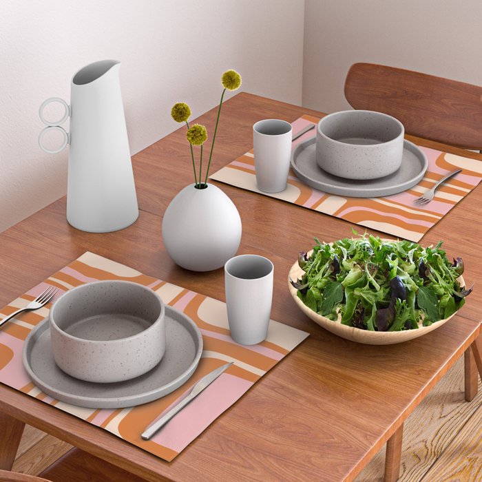 Mid-Century Modern Palm Springs Abstract Pattern Pink Orange Cream Placemat Gallery Image 2