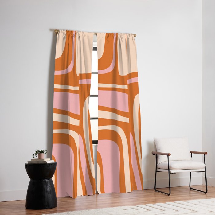 Mid-Century Modern Palm Springs Abstract Pattern Pink Orange Cream Window Curtain Gallery Image 2
