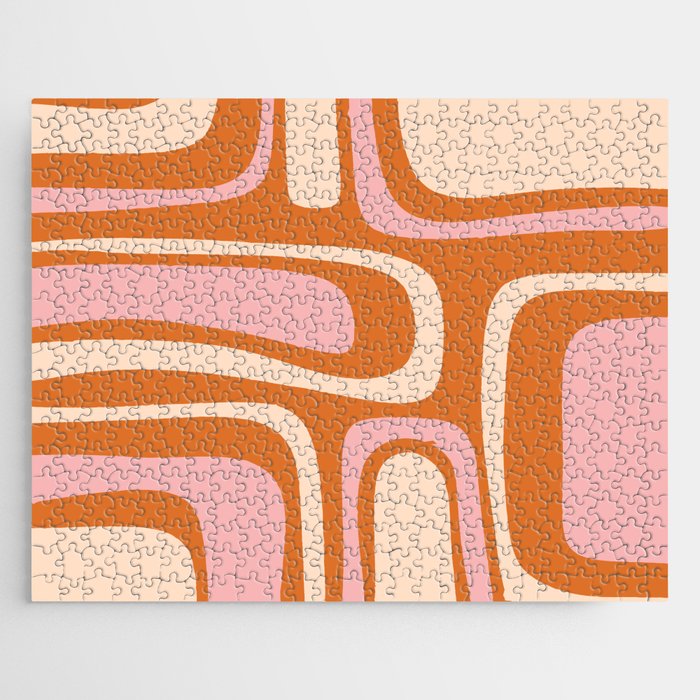 Mid-Century Modern Palm Springs Abstract Pattern Pink Orange Cream Jigsaw Puzzle Gallery Image 1