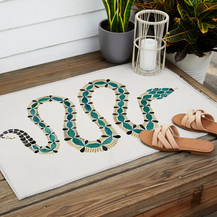 Emerald & Gold Serpent Outdoor Rug Gallery Image 2