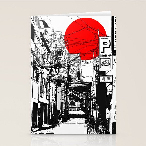 Tokyo street sunrise Stationery Card Gallery Image 1