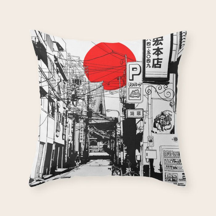 Tokyo street sunrise Throw Pillow Gallery Image 6