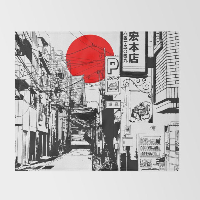 Tokyo street sunrise Throw Blanket Gallery Image 2