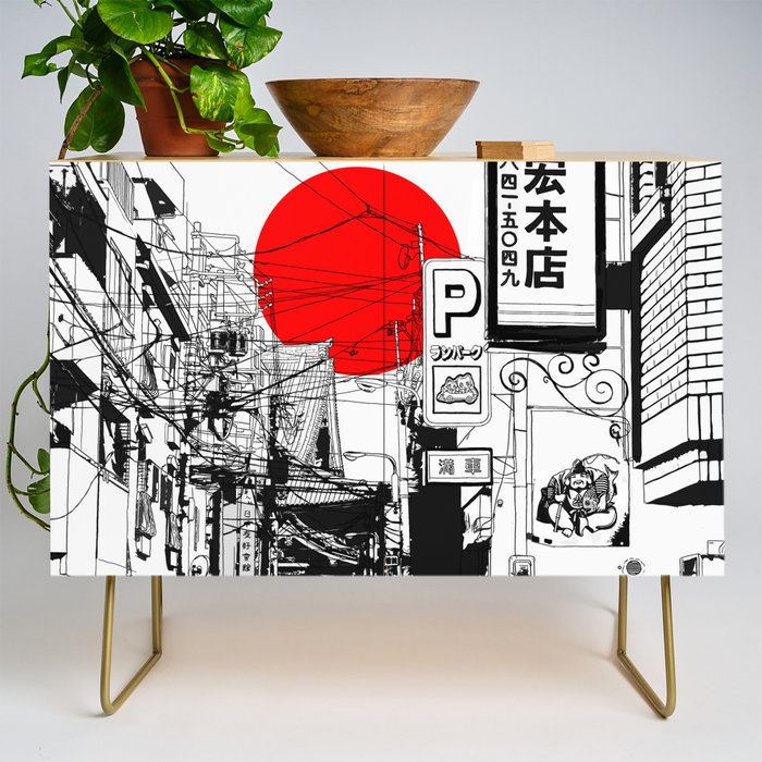 Tokyo street sunrise Credenza Gallery Image 1