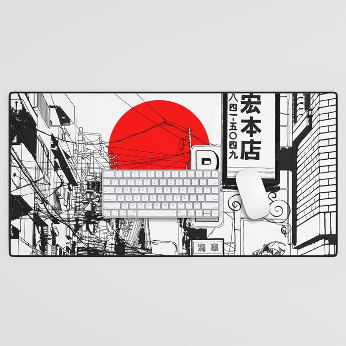 Tokyo street sunrise Desk Mat Gallery Image 1