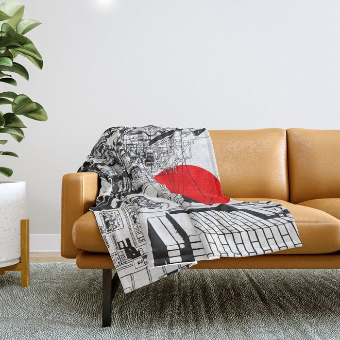 Tokyo street sunrise Throw Blanket Gallery Image 1