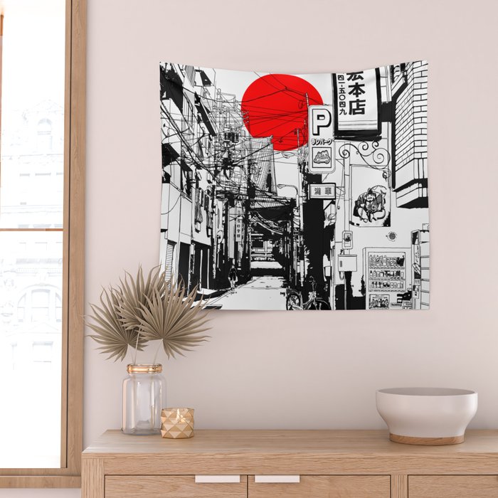 Tokyo street sunrise Wall Tapestry Gallery Image 2