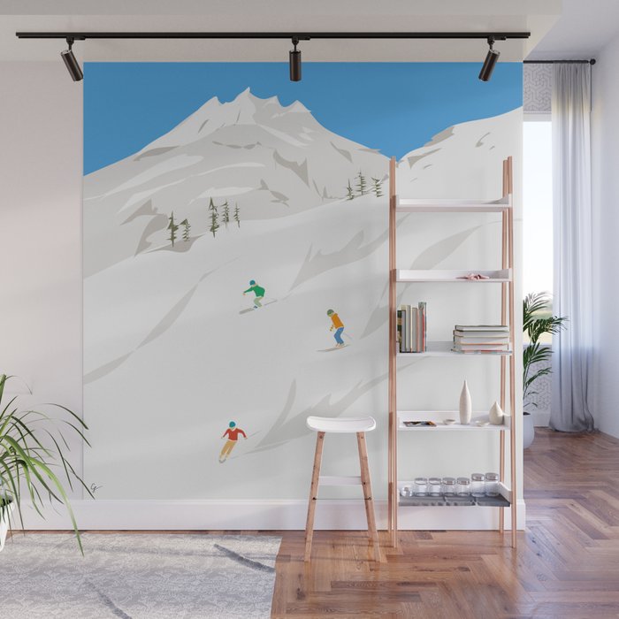 Snowy Mountain Skiers Wall Mural Gallery Image 1