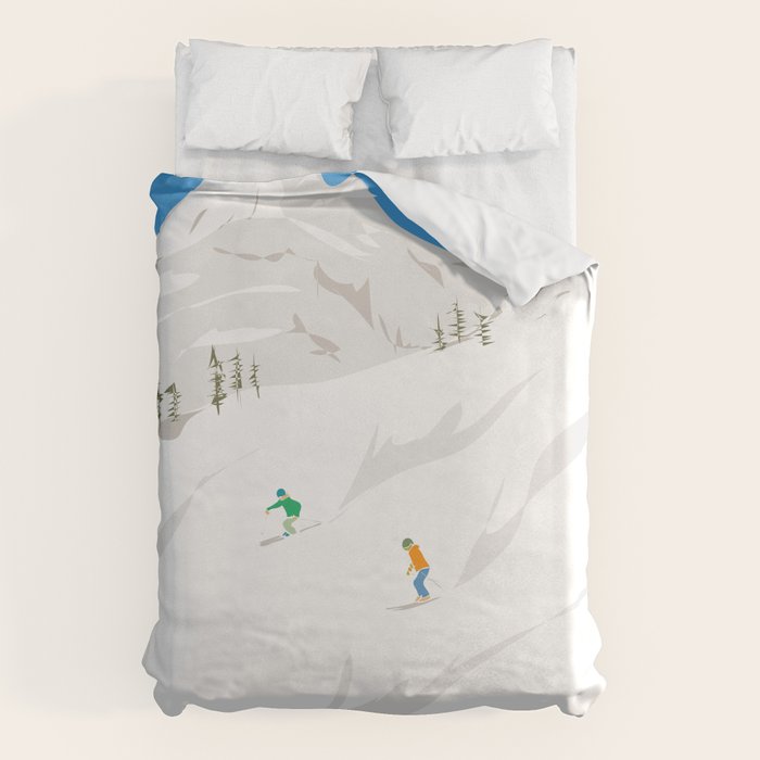 Snowy Mountain Skiers Duvet Cover Gallery Image 1