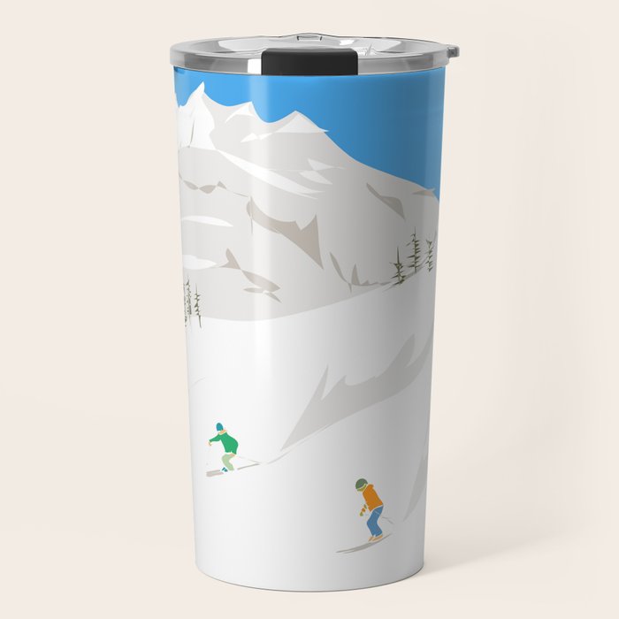 Snowy Mountain Skiers Travel Mug Gallery Image 1