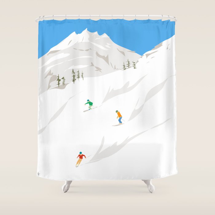 Snowy Mountain Skiers Shower Curtain Gallery Image 1