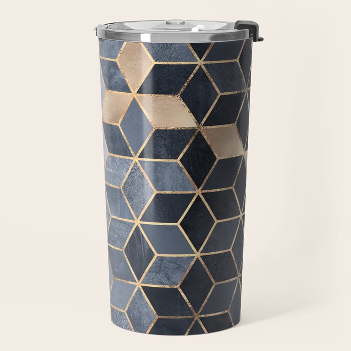 Soft Blue Gradient Cubes Travel Mug Gallery Image 2