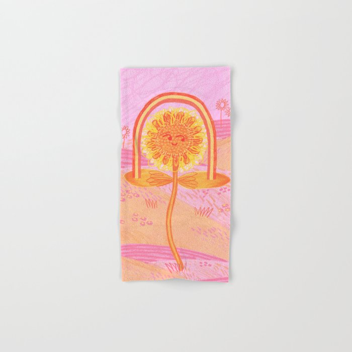 Retro Sunflower & Rainbow in Pink Bath Towel Gallery Image 1