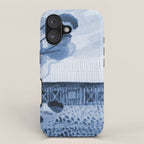 Rustic Country Barn Painting in Navy Blue iPhone Case Gallery Image 1