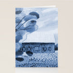 Rustic Country Barn Painting in Navy Blue Stationery Card Gallery Image 2