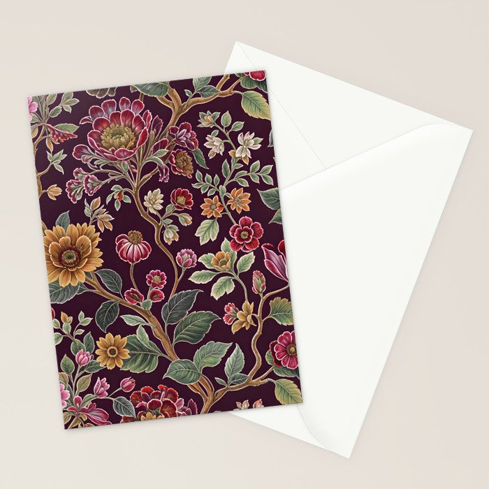 Casbah Magenta Burgundy Floral Stationery Card Gallery Image 2