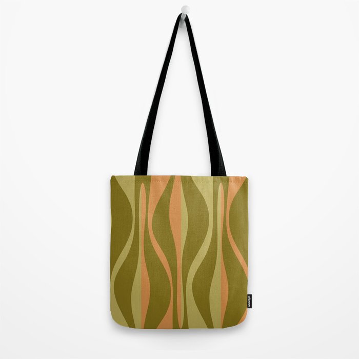 Mid Century Modern Retro Lounge Striped Ogee Pattern Avocado Green and Cantaloupe Orange Tote Bag Gallery Image 2