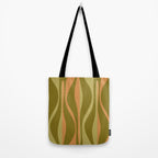 Mid Century Modern Retro Lounge Striped Ogee Pattern Avocado Green and Cantaloupe Orange Tote Bag Gallery Image 2