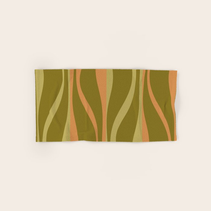 Mid Century Modern Retro Lounge Striped Ogee Pattern Avocado Green and Cantaloupe Orange Bath Towel Gallery Image 1