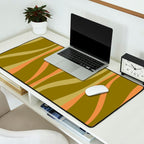 Mid Century Modern Retro Lounge Striped Ogee Pattern Avocado Green and Cantaloupe Orange Desk Mat Gallery Image 2