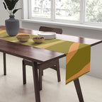 Mid Century Modern Retro Lounge Striped Ogee Pattern Avocado Green and Cantaloupe Orange Table Runner Gallery Image 2