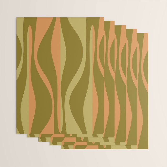 Mid Century Modern Retro Lounge Striped Ogee Pattern Avocado Green and Cantaloupe Orange Wrapping Paper Gallery Image 3