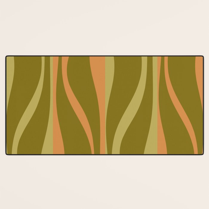 Mid Century Modern Retro Lounge Striped Ogee Pattern Avocado Green and Cantaloupe Orange Desk Mat Gallery Image 3