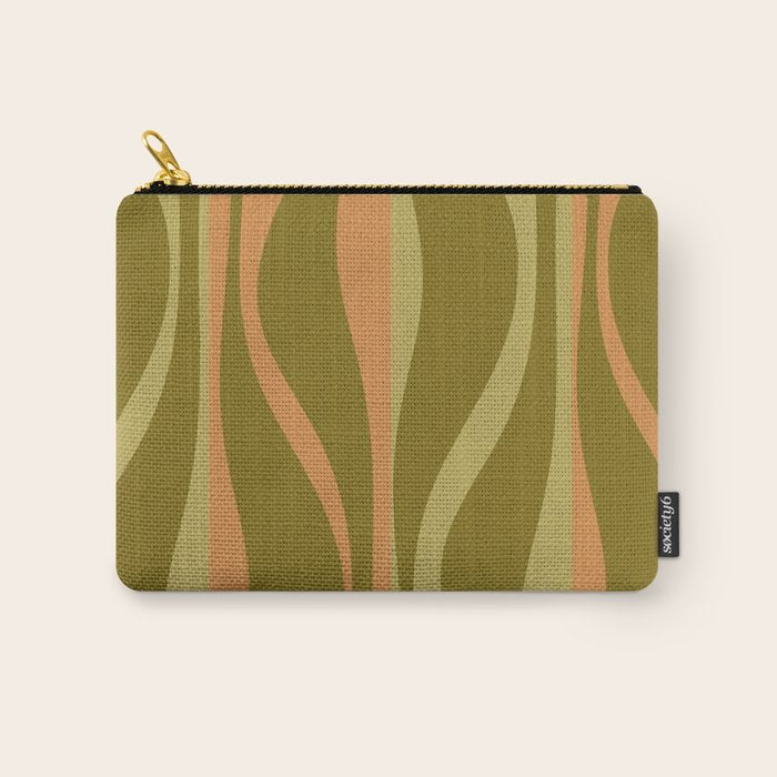 Mid Century Modern Retro Lounge Striped Ogee Pattern Avocado Green and Cantaloupe Orange Carry All Pouch Gallery Image 1