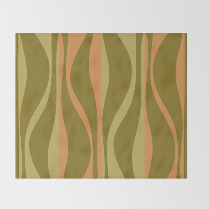 Mid Century Modern Retro Lounge Striped Ogee Pattern Avocado Green and Cantaloupe Orange Throw Blanket Gallery Image 2