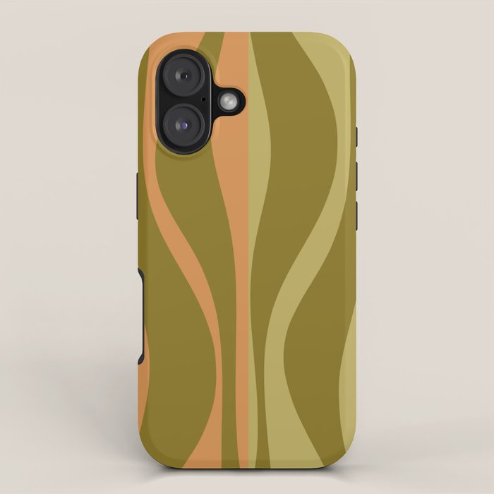 Mid Century Modern Retro Lounge Striped Ogee Pattern Avocado Green and Cantaloupe Orange iPhone Case Gallery Image 1