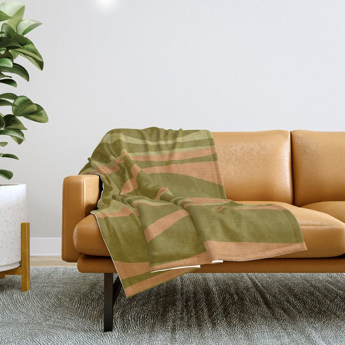 Mid Century Modern Retro Lounge Striped Ogee Pattern Avocado Green and Cantaloupe Orange Throw Blanket Gallery Image 1