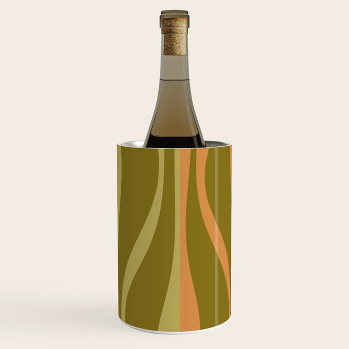 Mid Century Modern Retro Lounge Striped Ogee Pattern Avocado Green and Cantaloupe Orange Wine Chiller Gallery Image 2