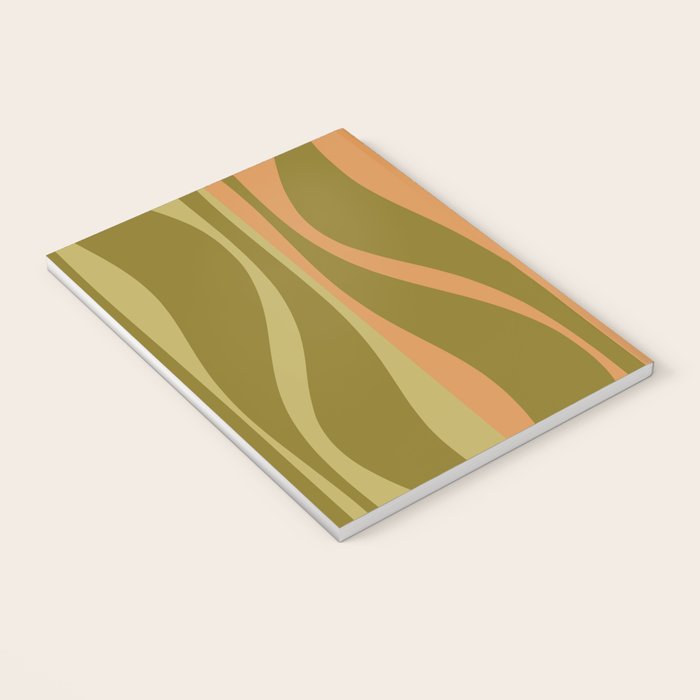 Mid Century Modern Retro Lounge Striped Ogee Pattern Avocado Green and Cantaloupe Orange Notebook Gallery Image 3