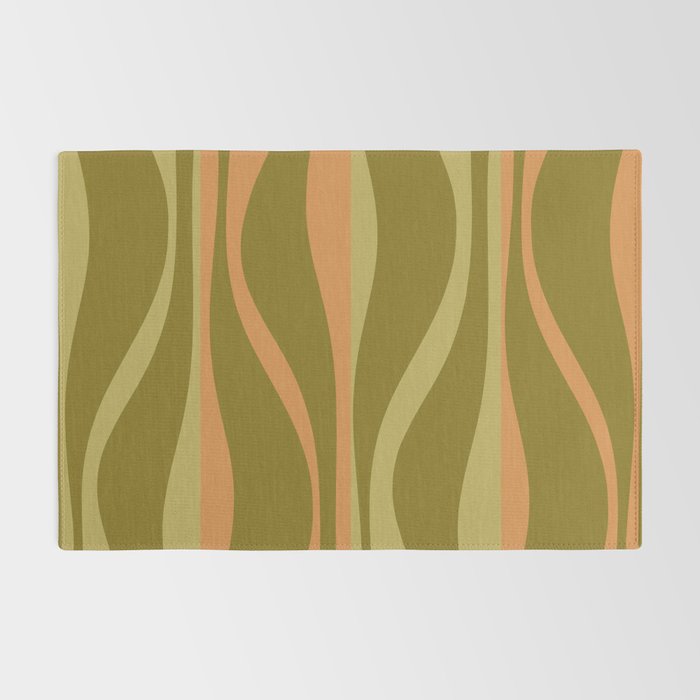 Mid Century Modern Retro Lounge Striped Ogee Pattern Avocado Green and Cantaloupe Orange Rug Gallery Image 2