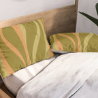Mid Century Modern Retro Lounge Striped Ogee Pattern Avocado Green and Cantaloupe Orange Pillow Sham Gallery Image 2