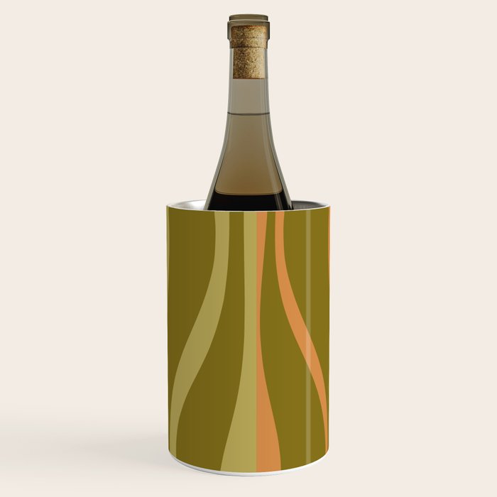 Mid Century Modern Retro Lounge Striped Ogee Pattern Avocado Green and Cantaloupe Orange Wine Chiller Gallery Image 3