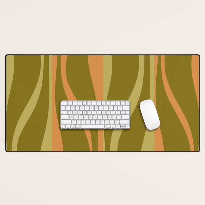 Mid Century Modern Retro Lounge Striped Ogee Pattern Avocado Green and Cantaloupe Orange Desk Mat Gallery Image 1