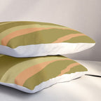 Mid Century Modern Retro Lounge Striped Ogee Pattern Avocado Green and Cantaloupe Orange Pillow Sham Gallery Image 3